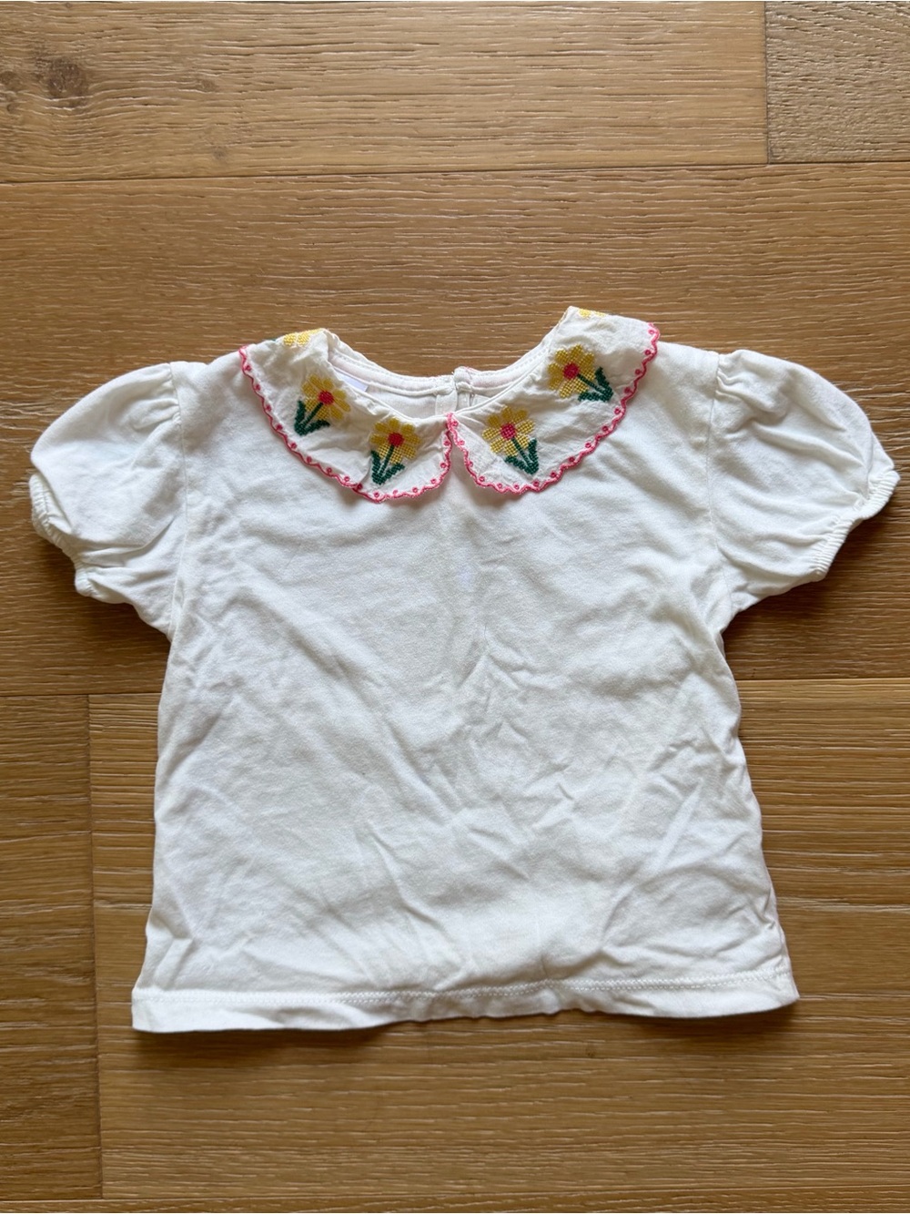 Zara White Embroidered Peter Pan Collar Kids Top